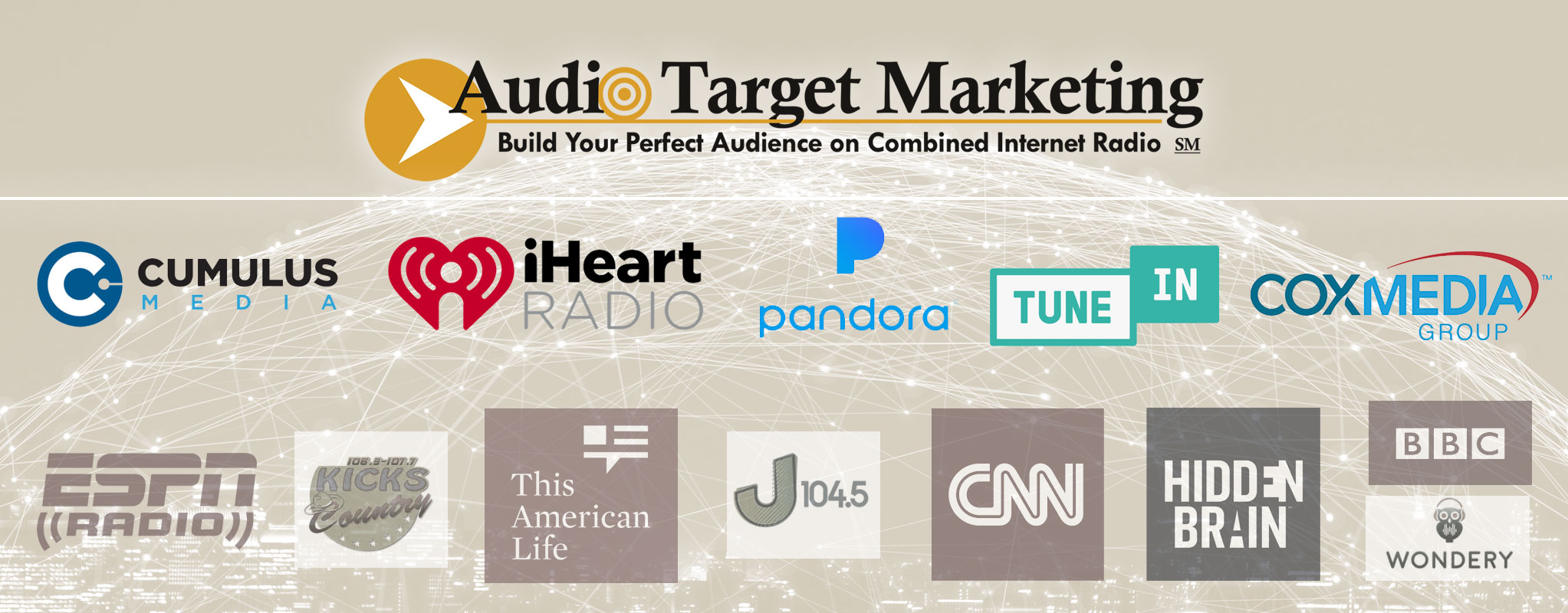 Audio Target Marketing: Highly Targeted Healthcare advertising over combined internet radio and podcast outlets such as Pandora, iHeart Radio, TuneIn, Cloud 10, and more