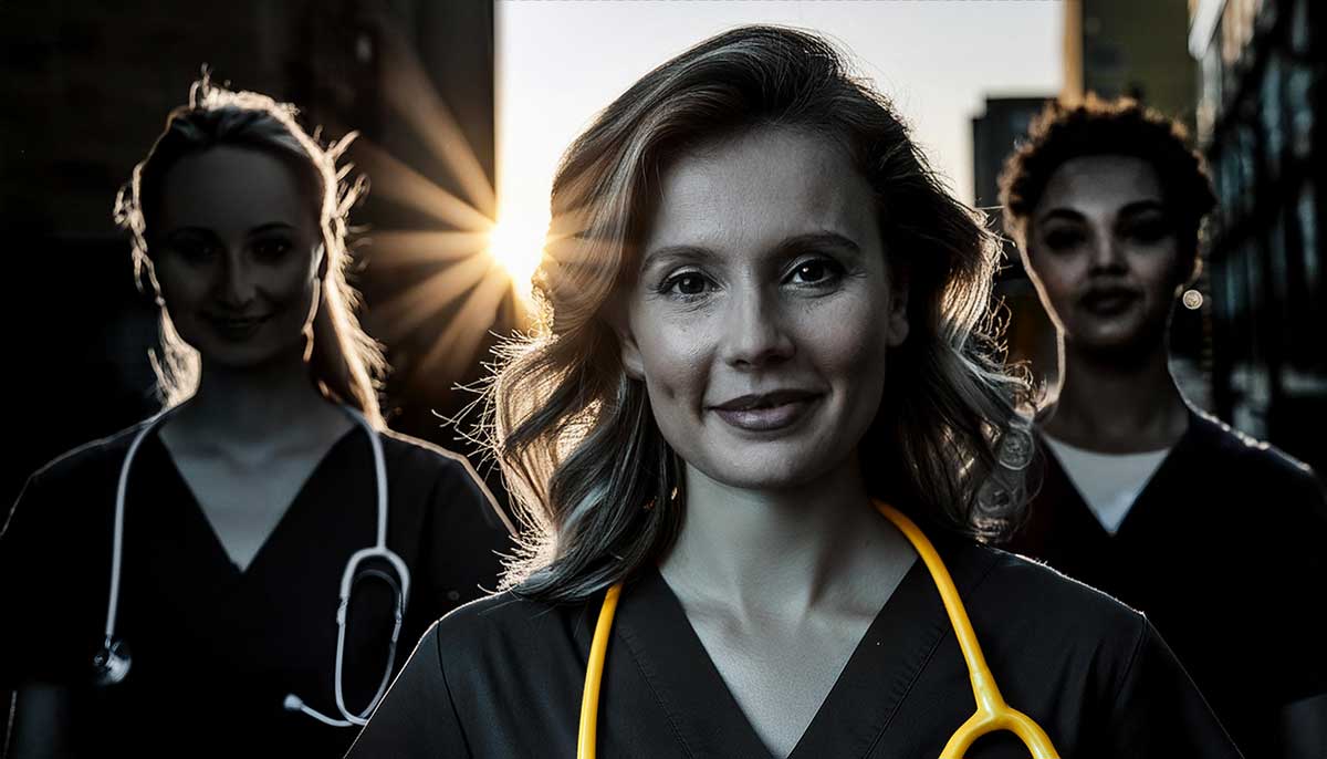 A nurse standing out from among the others.