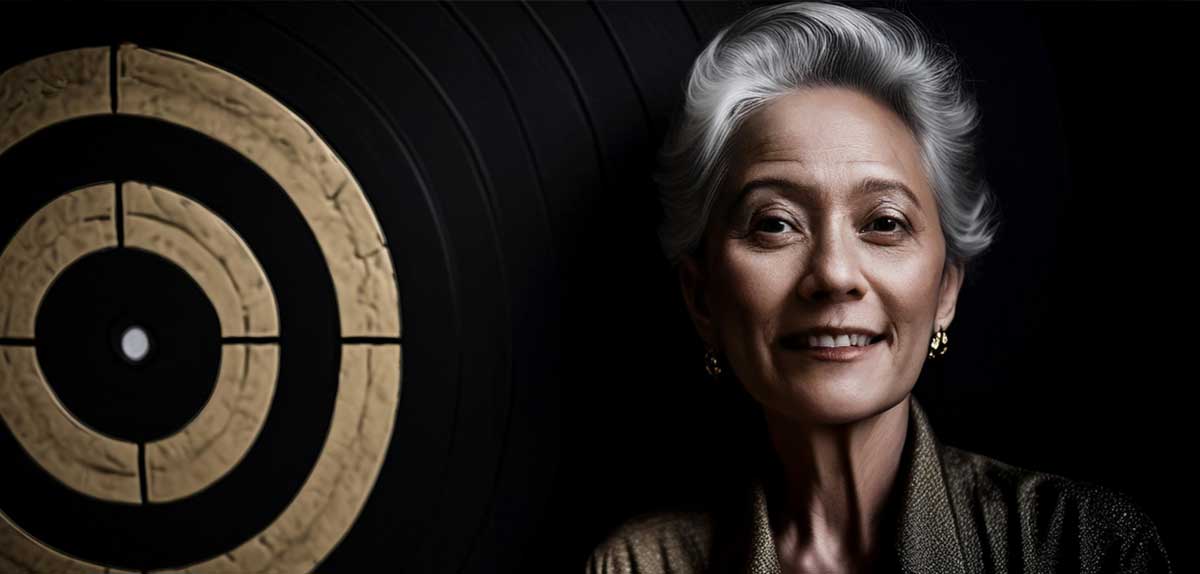 An affluent senior woman poses infront of a target symbol
